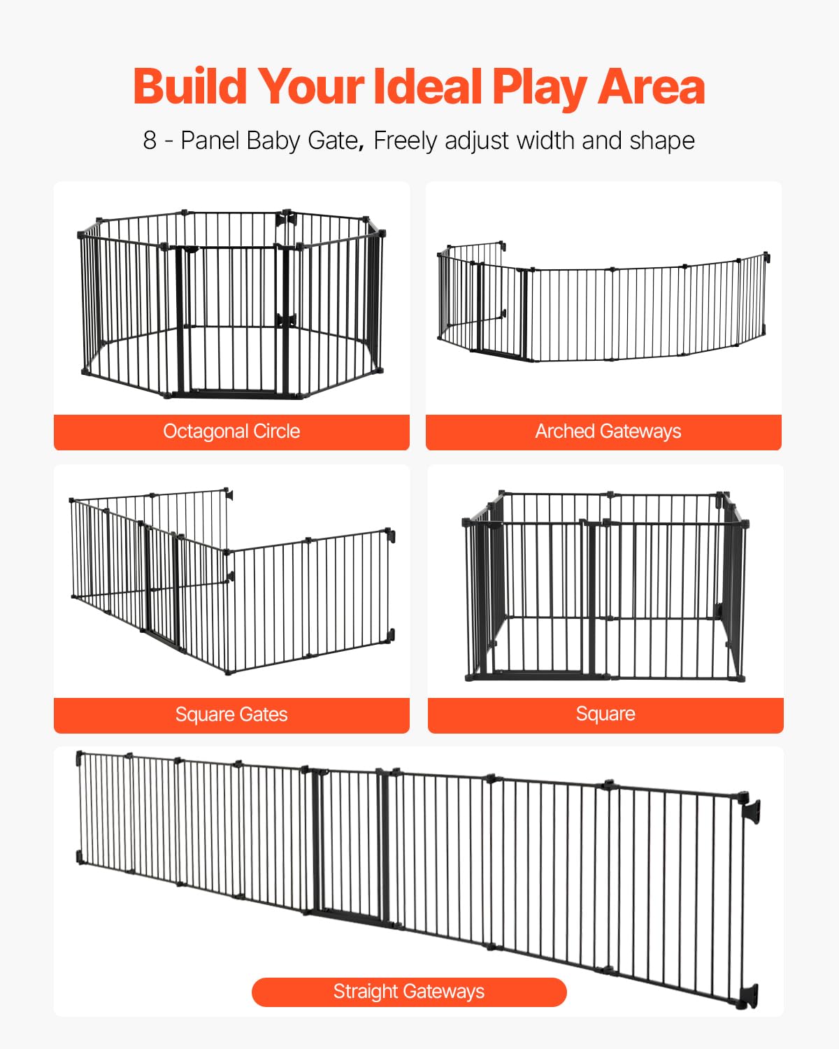 VEVOR Baby Gate, 192 Inches Extra Wide, 28 Inches High 8-Panel Foldable Dog Gate, for Child Pet Security, One-Hand Open, Install